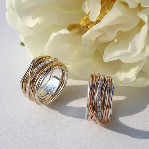 Filodellavita Classic 13 wires in 9kt Rose Gold / Yellow Gold, 925 Silver and 16 White Diamonds