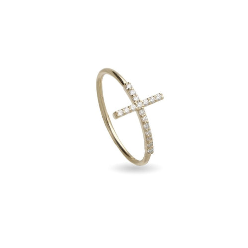 Anello Filodamore croce in Oro Giallo/Rosa 9kt con Diamanti Bianchi