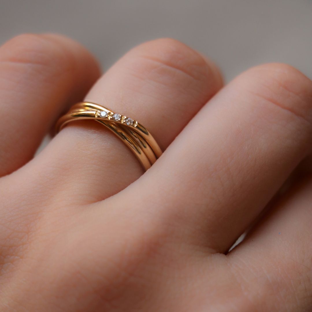 Filodellavita Classic 3 fili Oro Rosa o Giallo 9kt e 3 Diamanti Bianchi