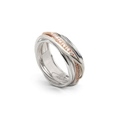 Filodellavita Classic 7 Wires in 925 Sterling Silver, 9kt Rose Gold Rivieras and 16 White Diamonds