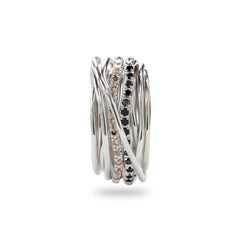 Filodellavita Classic 13 wires in 950 Silver with Double-Rivière of Brown and Black Diamonds